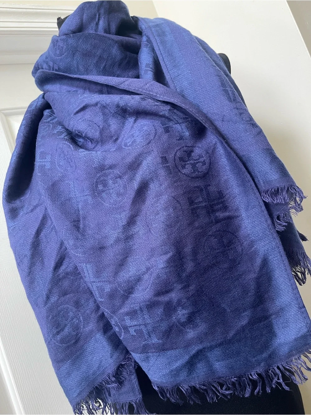Tory Burch Navy Logo Jacquard Scarf